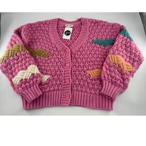 New In Cardigan Sweater Womens Pink Crochet Knit Y2K Grannycore Grandmacore New
